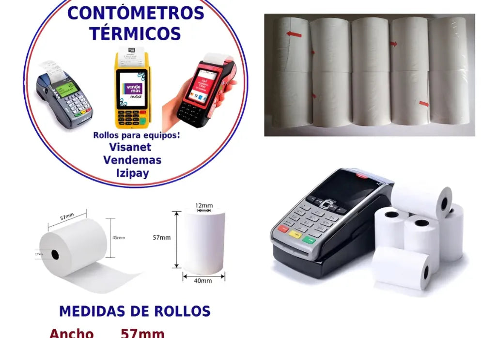 ROLLO PAPEL TERMICO 57x40MM IZIPAY VISA MASTERCARD NIUBIZ  PAQUETE X 10 UNDS