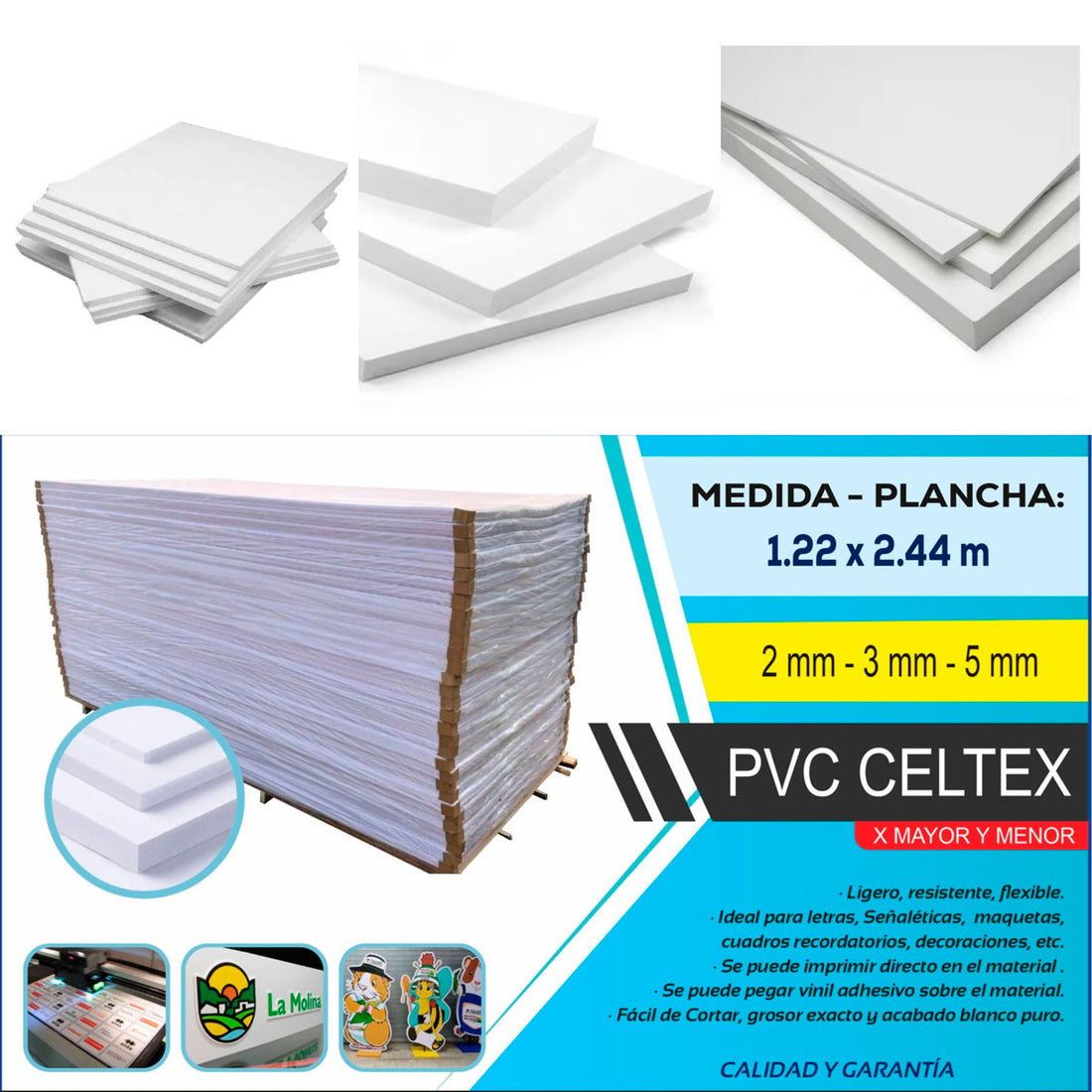 PVC CELTEX FOAM 3MM 1.22X2.44 M CON MICA DE IMPRESIÓN
