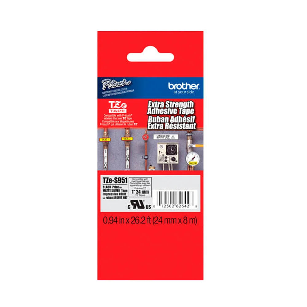 CINTA BROTHER TZES951 BLACK ON MATE SILVER 1" (24 MM)