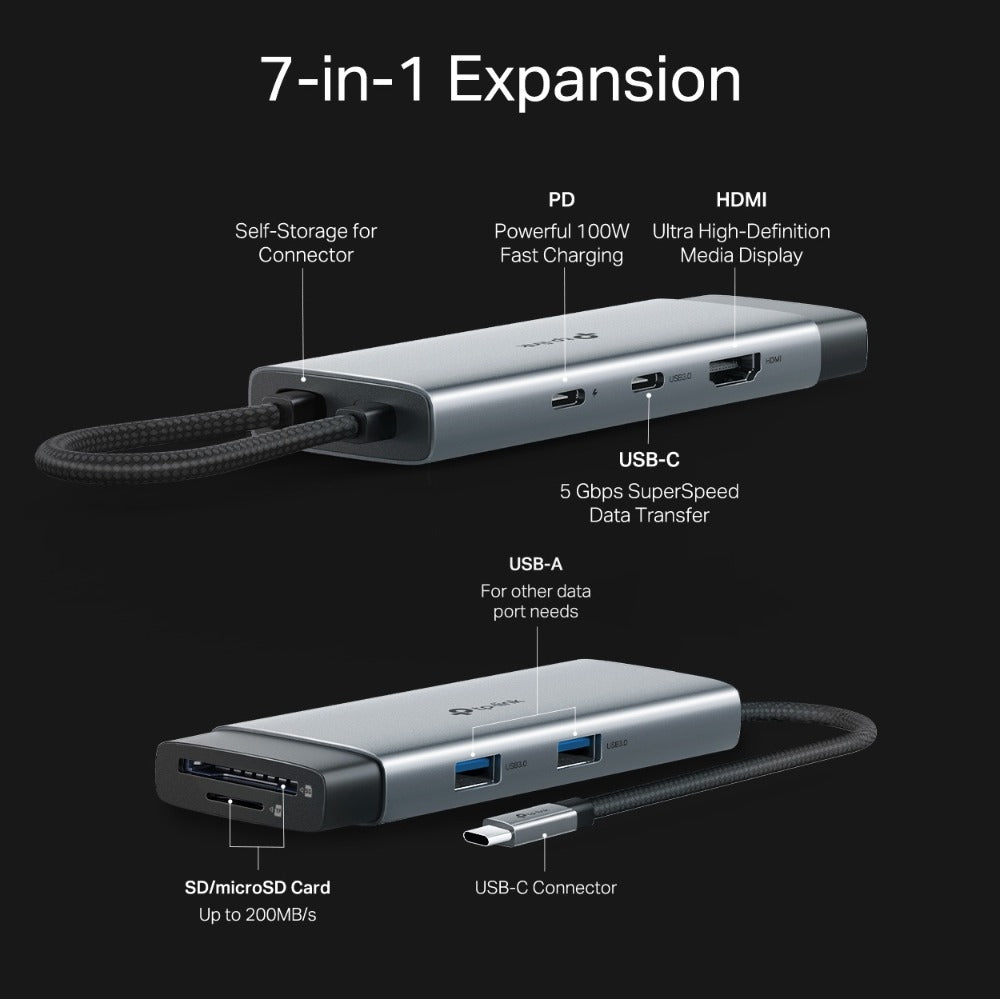 UH7020C HUB USB-C 7 EN 1 CON HDMI Y LECTOR SD TP-LINK