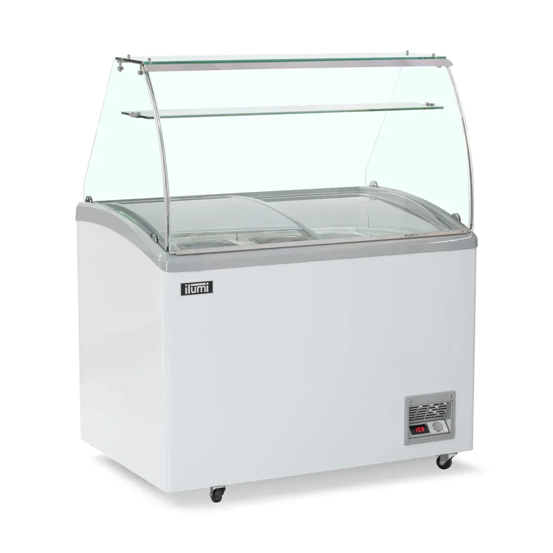 Congeladora Con vitrina y 6 Pozas Para Cremoladas Vidrio Alto 320 Litros Ilumi