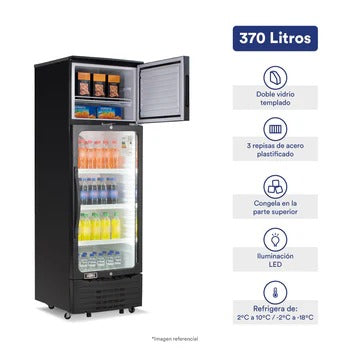 Bc Cooler (Conservador Y Congelador) Puerta  Vidrio Vertical  370L Ilumi