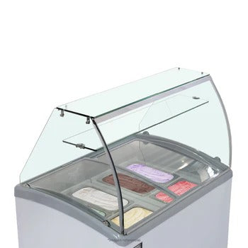 Congeladora Con Vitrina y 6 Pozas Para Helados Vidrio Alto 320 Litros Ilumi