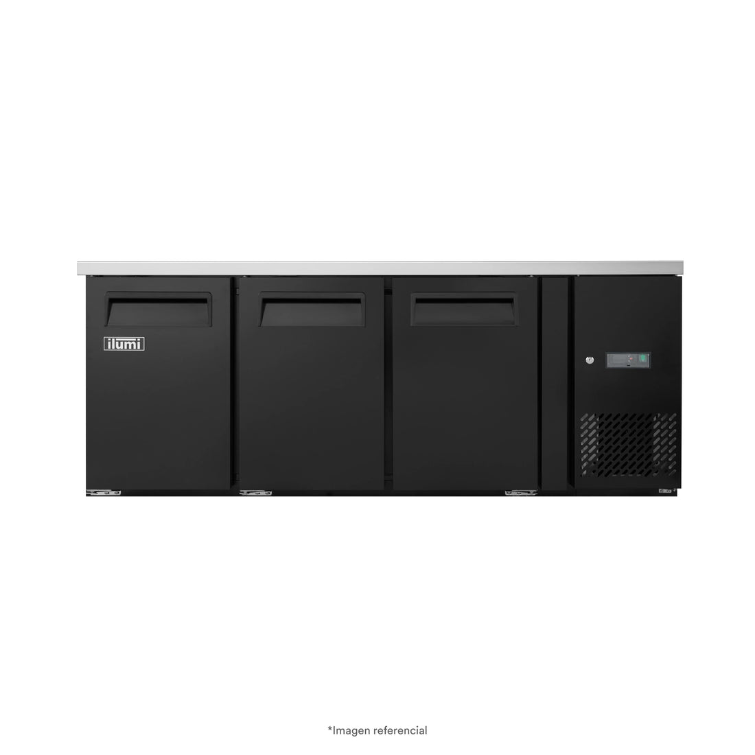 Meson Refrigerada Conservadora Gourmet 3 Puertas Sólidas 420Lts Negra Ilumi