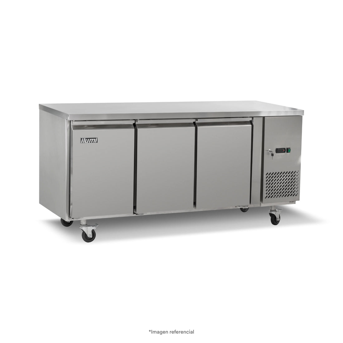 Mesa refrigerada de 420 litros con 3 puertas sólidas Ilumi