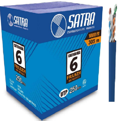 Rollo De Cable De Red Utp Lszh-3 Lsfrzh Azul 100% Cobre Solido Puro Cat6 Satra Gris